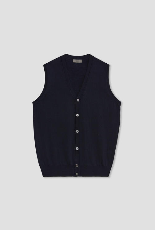 Gilet bottoni in lana pettinata Blu Navy