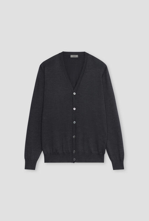 Cardigan in pura lana pettinata Antracite