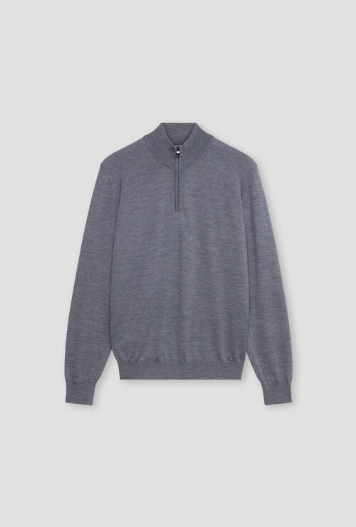 Serafino zip in pura lana pettinata Grigio Scuro