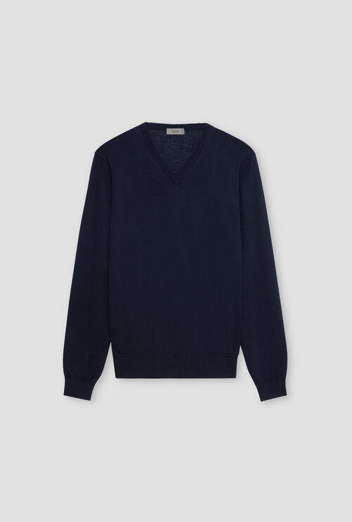 Pullover in lana pettinata Blu Navy