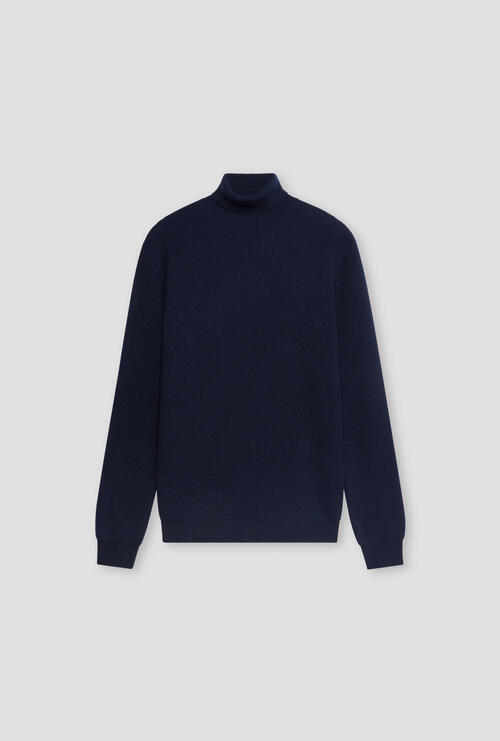 Dolcevita in maglia inglese lana e cashmere Blu Navy