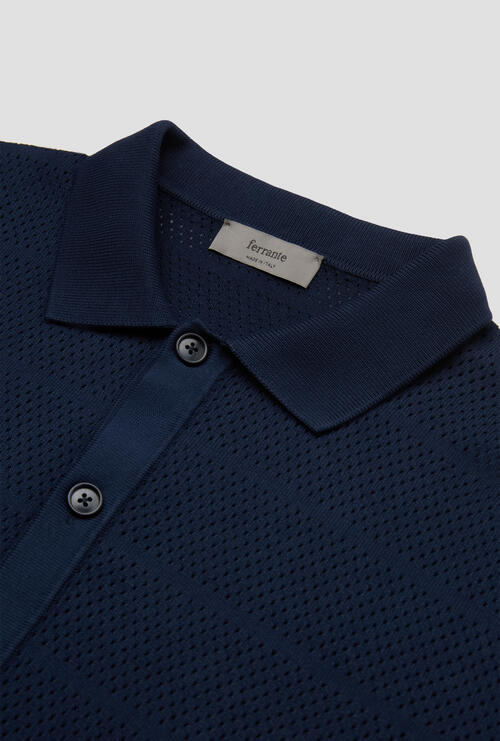 Camicia traforata tinta in capo Blu Navy
