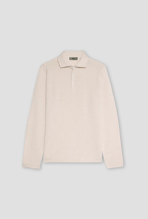 Polo con collo a camicia in pura lana pettina Bianco sporco