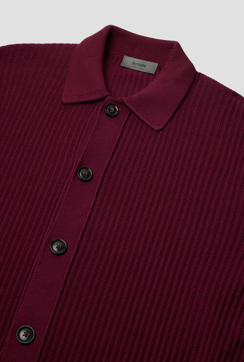 Giacca camicia tinta in puro cotone Bordeaux