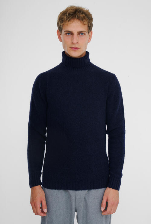 Dolcevita in cashmere malfil&egrave; Blu Navy