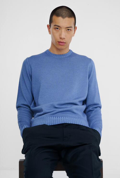 Girocollo tinto in capo in lana Denim