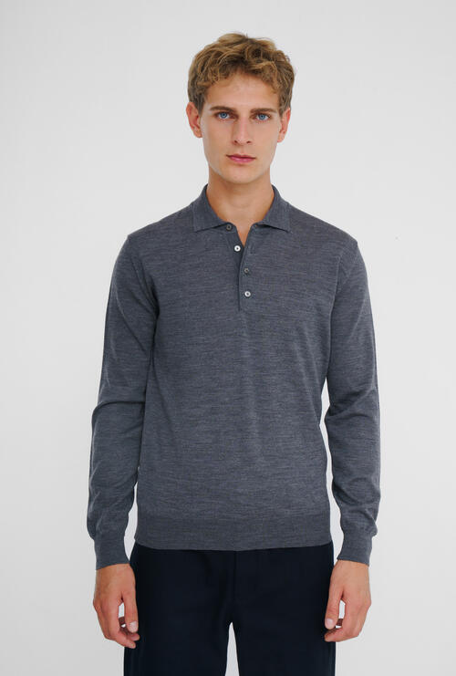 Polo in pura lana pettinata Grigio Scuro