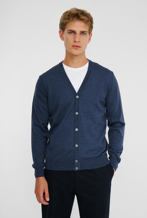 Cardigan in pura lana pettinata Blu