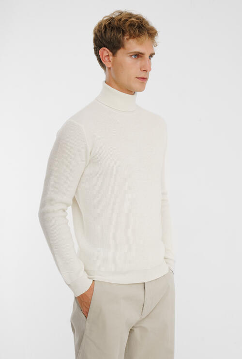 Dolcevita in maglia inglese lana e cashmere Bianco