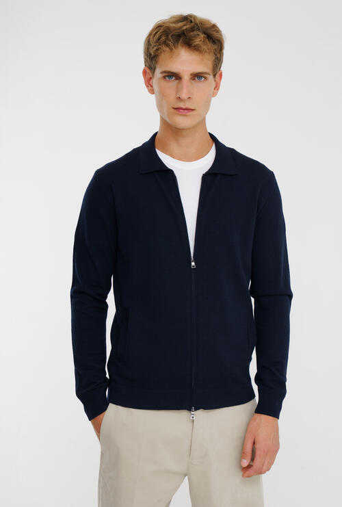 Giacca camicia in lana merino Blu Navy