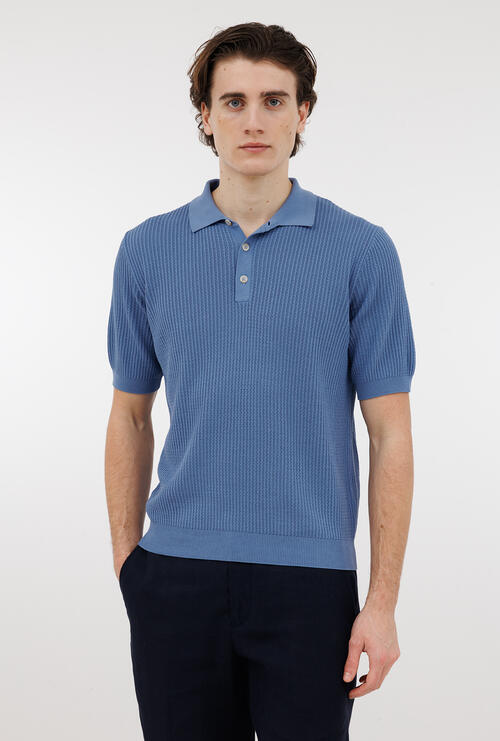 Polo con lavorazione a treccia Denim