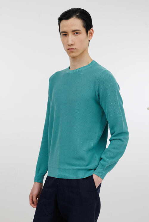 Girocollo in puro cotone delav&egrave; Verde acqua