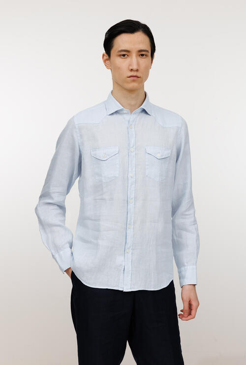 Camicia in lino tinta in capo Celeste