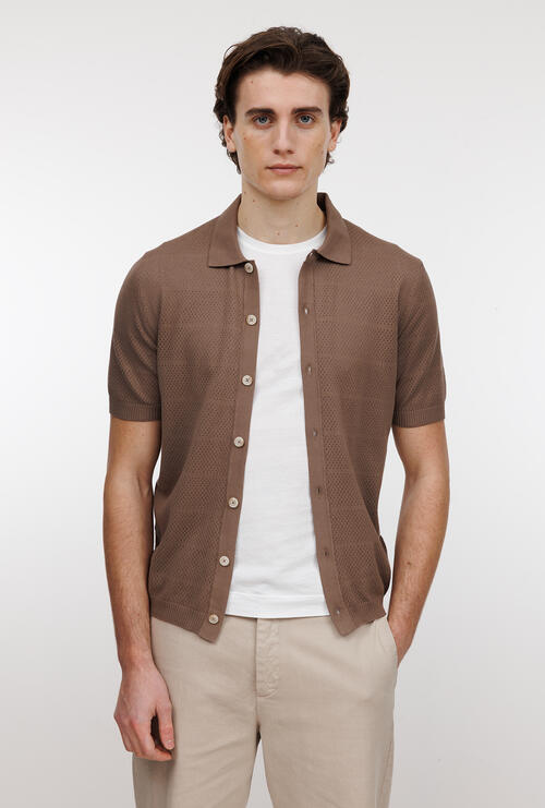 Camicia traforata tinta in capo Marrone