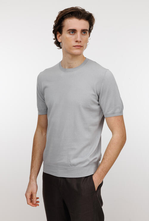 Girocollo mezza manica in puro cotone Grigio