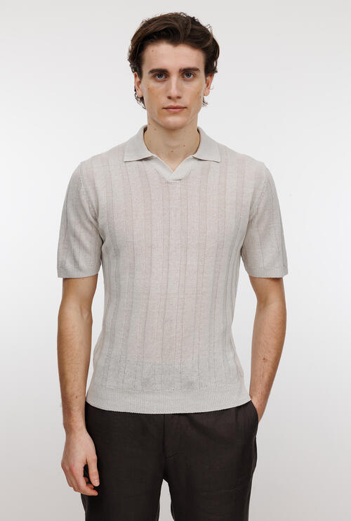 Polo senza bottoni in lino e cotone Bianco sporco