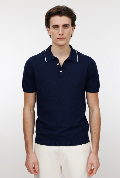 Polo boucl&egrave; Blu Navy